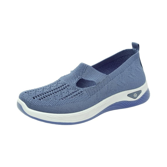 Willtoo Women's Slip on Sneakers Shoes Woven Orthopedic Breathable Soft Shoes Walking Diabetic Foam Shoes Hands Free Slip in, Soft Walking Shoes for Women Sky Blue 9 Wide