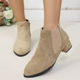 thumbnail image 1 of Willtoo Women's Slip on Ankle Boot, Western Almond Round Toe Low Heel Elastic Bootie Beige, 1 of 5