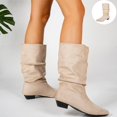 thumbnail image 1 of Willtoo Women's Slouchy Knee High Boots, Pointed Toe Low Heel Pull On Tall Faux Suede Boots, Ruched Wide Calf Fall Winter Dress Boots, 1 of 6