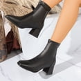 thumbnail image 1 of Willtoo Women's Square Toe Side Zipper Mid Chunky Heels Retro Ankle Boots, 1 of 6