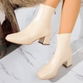 thumbnail image 1 of Willtoo Women's Square Toe Side Zipper Mid Chunky Heels Retro Ankle Boots, 1 of 6