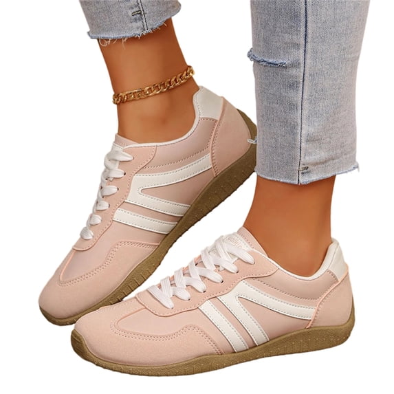 Willtoo Women’s Striped Retro Lace‑up Sneakers, Low‑Top Lightweight Casual Trainers, Non‑Slip Soft Flat Fashion Walking Shoes