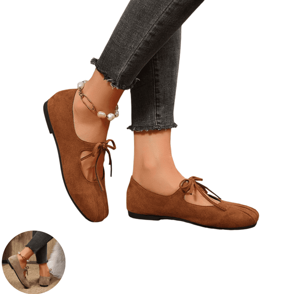 Willtoo Women's Suede Ballet Flats Lace Up Round Toe Comfortable Mary Jane Shoes Casual Walking Soft Sole Slip On Flats