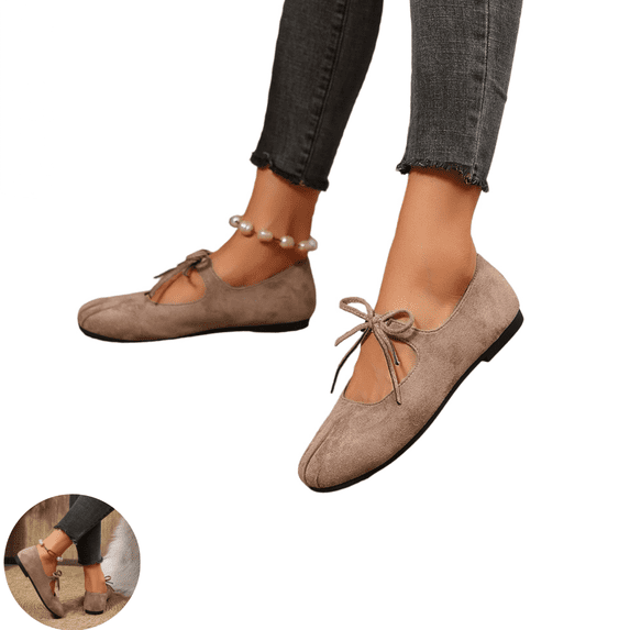 Willtoo Women's Suede Ballet Flats Lace Up Round Toe Comfortable Mary Jane Shoes Casual Walking Soft Sole Slip On Flats