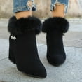 thumbnail image 1 of Willtoo Women's Suede Chunky Heeled Fluffy Fur Warm Ankle Boots,Fashion Pointed Toe Side Zipper High Heel Warm Booties,Outdoor Casual Non-slip Dressy Winter Boots Black, 1 of 7