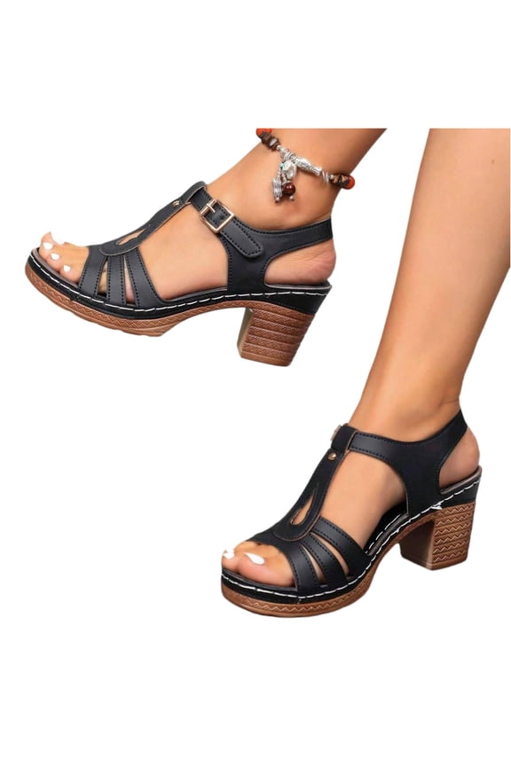 Women's Summer Block Heel Sandals Fashion Open Toe Ankle Strap Chunky Heeled Dressy Shoes Comfort Slip-On Wedges