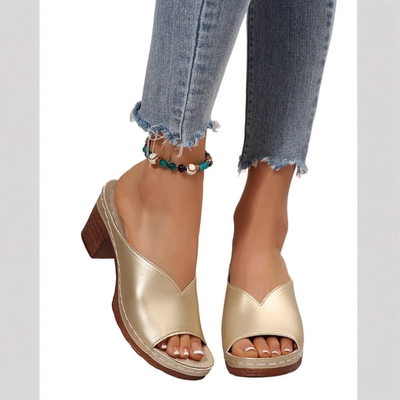 Willtoo Women's Summer Square High Heel Open Toe Slip On Sandals Breathable Comfortable Casual Yoga Walking Shoes