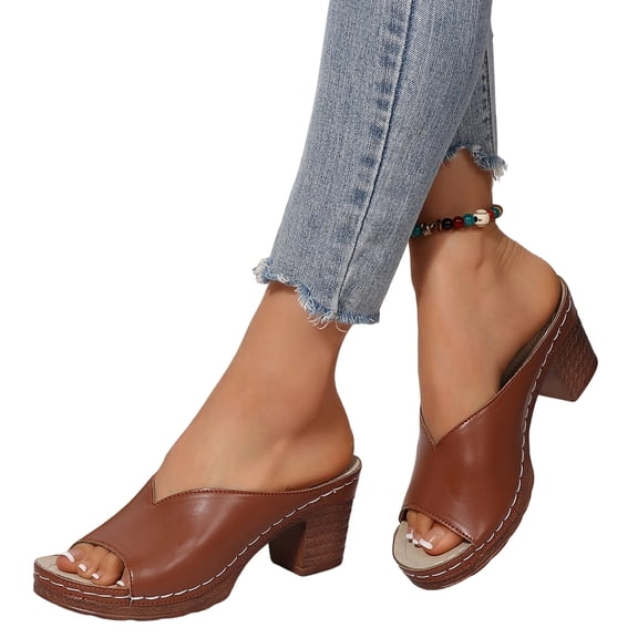 Willtoo Women's Summer Square High Heel Open Toe Slip On Sandals Breathable Comfortable Casual Yoga Walking Shoes