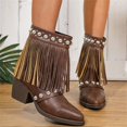 thumbnail image 1 of Willtoo Women's Tassel Cowboy Cowgirl Boots with Studded Dress Ankle Booties Fringe Chunky Heel Western Boots Brown, 1 of 6