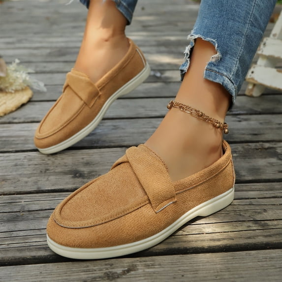 Willtoo Women’s Twist Strap Faux Suede Slip On Loafers, Closed Toe Soft Light Flat Shoes, Casual Footwear for Office, Shopping & Daily Walking