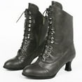 thumbnail image 1 of Willtoo Women's Victorian Ankle Boots - Mid Calf, Round Toe, Black Boots with Chunky Heel & Lace Up Detail For Fall Winter Daily Life and Halloween Gray 8.5, 1 of 6