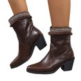 thumbnail image 1 of Willtoo Women's Vintage Faux Leather Fringe Ankle Boots Bohemian Retro Chunky Low Heel Shoes Winter Casual Round Toe Back Stretch Slip On Booties, 1 of 5