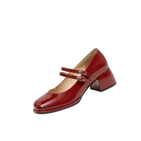 Willtoo Women's Vintage Retro Style Mary Jane Shoes with Chunky Low Block Heel | Spring & Summer Red