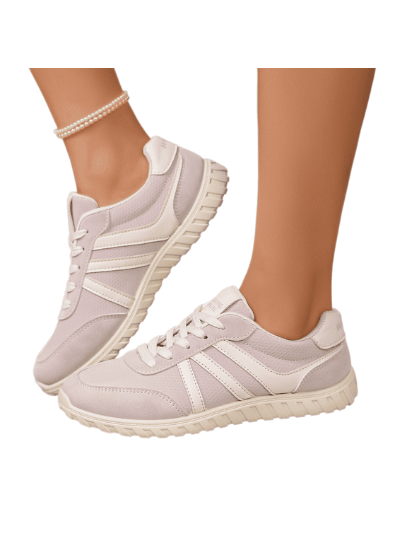 Women's Walking Shoes Casual Mesh Sneakers, Retro Lace Up Comfortable Running Shoes, Lightweight Contrast Stripe Athletic Trainers