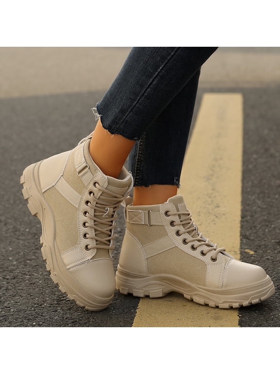 Women's Warm Lined Winter Snow Boots Round Toe Lace Up Shoes Anti Slip Hiking Boots High Top Fashionable Sneakers