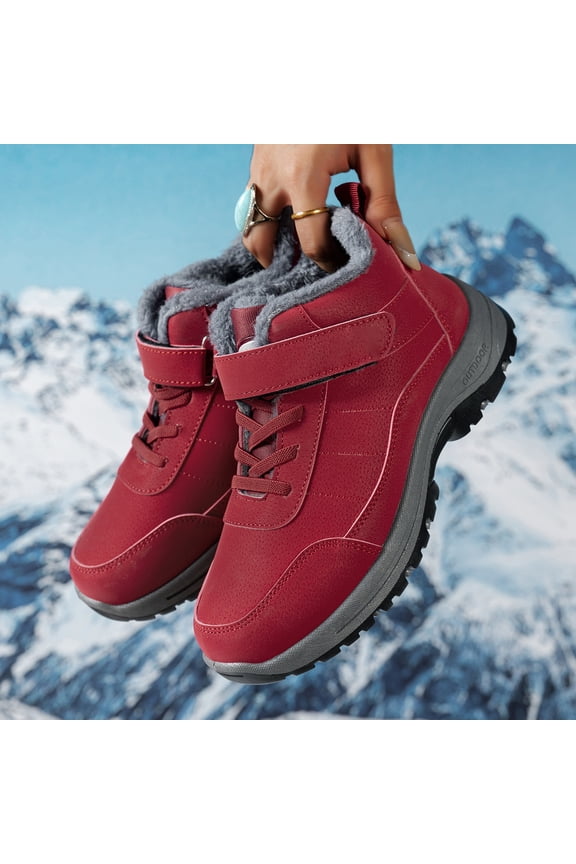 Women's Waterproof Warm Hook and Loop Platform Snow Boots Comfort Fur Lined Orthopedic Lightweight Non Slip Booties for Winter Ski Outdoor Hiking Red