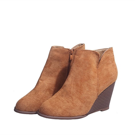 Willtoo Women's Wedge Booties,Fashion Suede Side Zipper Boots Chelsea Dress Ankle Booties Thick Heel Round Toe Ankle Shoes Yellow US-7(EU-38)