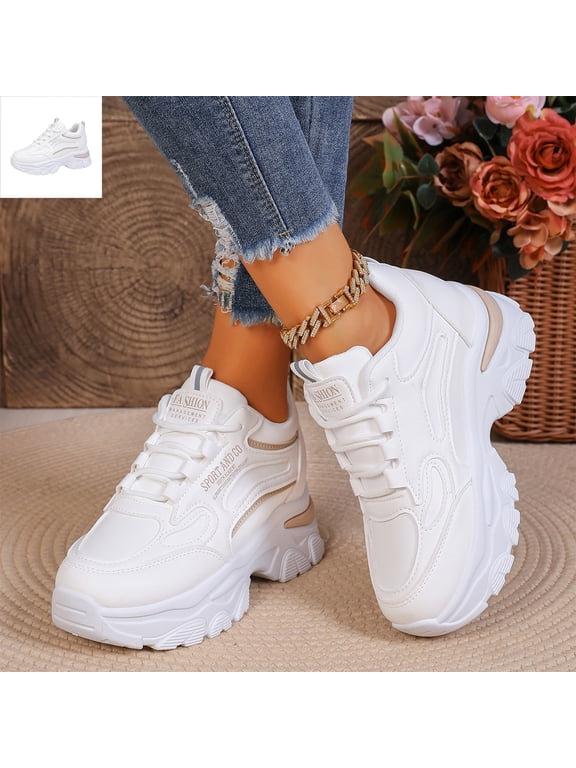 Women’s Wedge Platform Sneakers, Lace Up Faux Leather Orthopedic Casual Shoes with Arch Support, Chunky Non Slip Fashion Walking Shoes