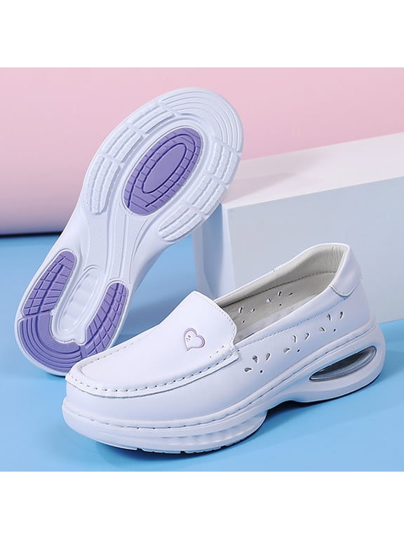 Women's White Air-Cushion Slip On Orthopedic Nurse Shoes Comfortable Nurses Anti Slip Nursing Shoes Walking Loafers