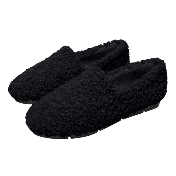 Willtoo Women's Winter Fuzzy Slippers - Thick Sole Warm Slip-Ons, Fluffy House Shoes Black US-8（EU-40）