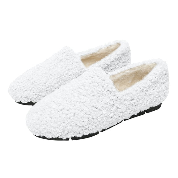 Willtoo Women's Winter Fuzzy Slippers - Thick Sole Warm Slip-Ons, Fluffy House Shoes White US-9（EU-42）