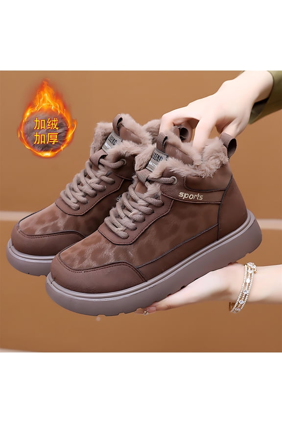 Women's Winter Lace-Up Sneakers - Mid Top Canvas Shoes with Fleece Lining & Thick Sole for Warmth, Height and Casual Everyday Wear Coffee