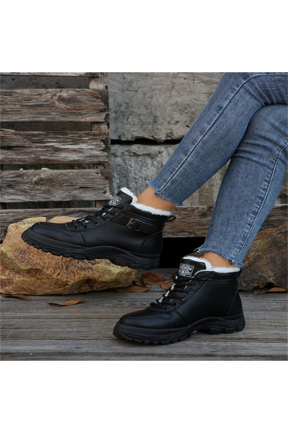 Women’s Winter Snow Boots – Warm Fur Lined, Waterproof, Plush Lined, Lace Up Non-Slip Ankle Shoes Booties for Winter Fall Outdoor Walking Black