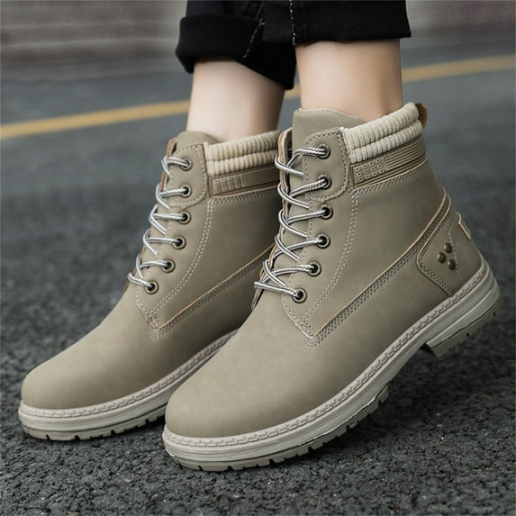 Willtoo Women's Work Waterproof Hiking Combat Boots Lace up Low Heel Booties Ankle Boots Brown