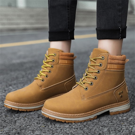 Willtoo Women's Work Waterproof Hiking Combat Boots Lace up Low Heel Booties Ankle Boots Yellow