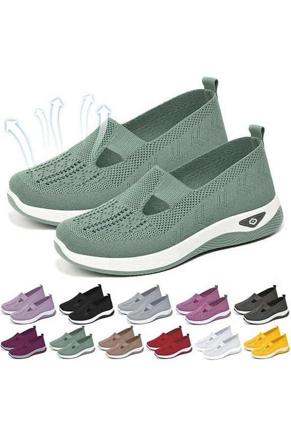 Women's Woven Orthopedic Breathable Soft Shoes Go Walking Slip on Diabetic Foam Shoes Hands Free Slip in Sneakers Arch Support Green