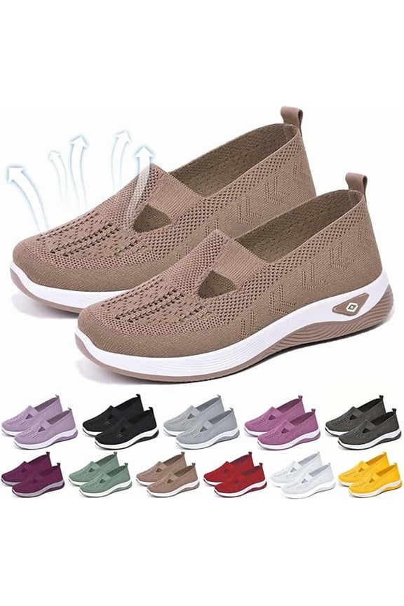 Women's Woven Orthopedic Breathable Soft Shoes Go Walking Slip on Diabetic Foam Shoes Hands Free Slip in Sneakers Arch Support Khaki