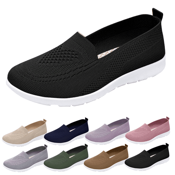 Willtoo Women's Woven Orthopedic Breathable Soft Shoes, Lightweight Comfortable Mesh Stretch Sneakers,Go Walking Slip on Foam Shoes Black 7 Wide