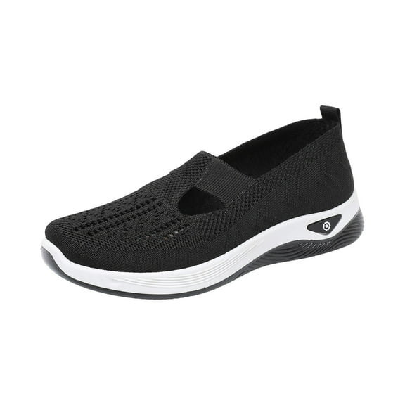 Willtoo Women's Woven Orthopedic Breathable Soft Shoes, Lightweight Comfortable Mesh Stretch Sneakers,Go Walking Slip on Diabetic Foam Shoes Black 8 Wide