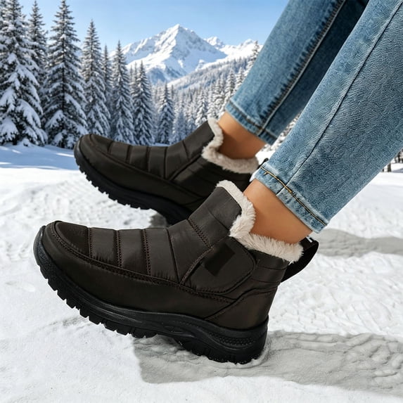 Willtoo Women's fashionable short boots - thick-soled round-toe snow boots - with artificial plush lining and PU sole - suitable for daily wear and outdoor use