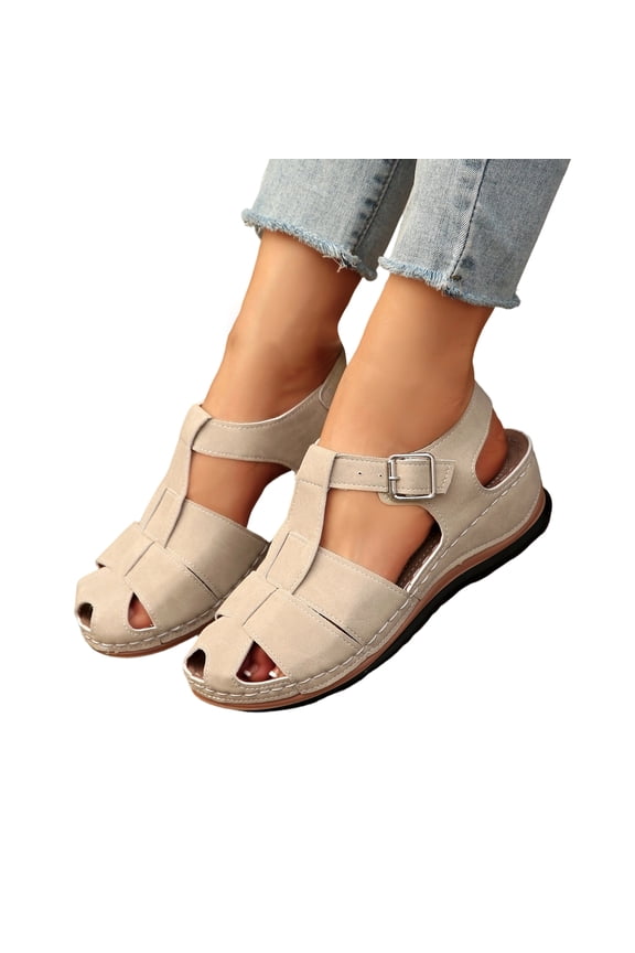 Womens 2026 Summer Sandals Casual Bohemia Gladiator Closed Toe Wedge Shoes Comfort Ankle Strap Slip On Platform Sandals