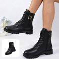 thumbnail image 1 of Willtoo Womens Ankle Boots Buckle Decor Lace Up Side Zipper Booties Low Block Heel Lug Sole Casual Short Boots for Winter Daily Wear, 1 of 6