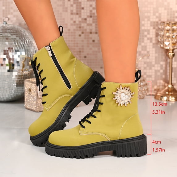 Willtoo Womens Ankle Boots Platform Chunky High Heel Lace Up Combat Boots Short Booties