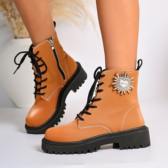 Willtoo Womens Ankle Boots Platform Chunky High Heel Lace Up Combat Boots Short Booties