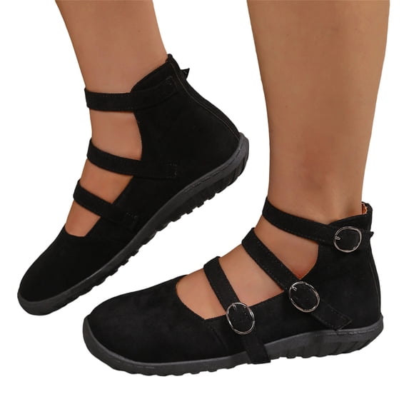 Willtoo Womens Ankle Strap Flat Shoes Casual Round Toe Walking Shoes with Metal Buckles Comfortable Non Slip Mary Janes