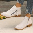 thumbnail image 1 of Willtoo Womens Boots Fall 2026 Ankle Booties Vintage Slip on Round Toe Side Zipper Chunky Block Mid Heel Booties, 1 of 4