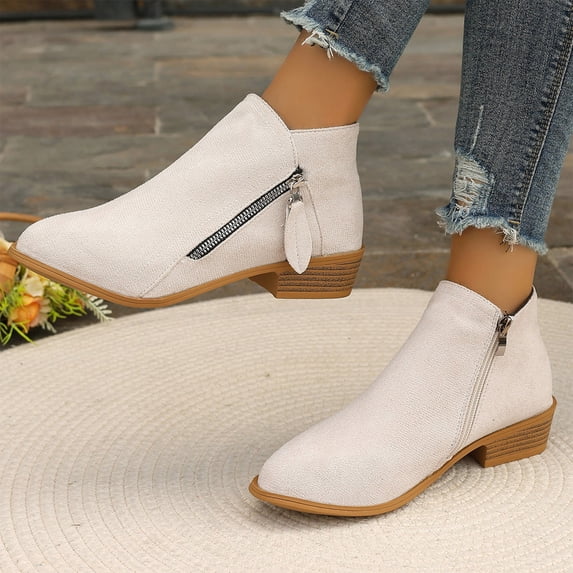 Willtoo Womens Boots Fall 2026 Ankle Booties Vintage Slip on Round Toe Side Zipper Chunky Block Mid Heel Booties
