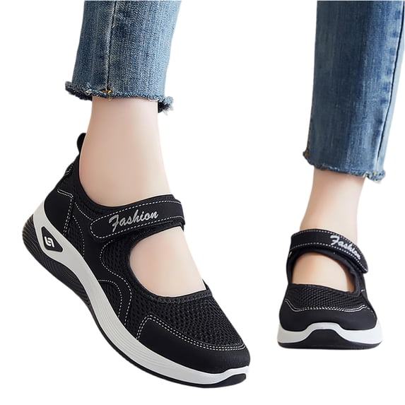 Willtoo Womens Breathable Walking Orthopedic Shoes Mesh Lightweight Sneakers Mary Jane Flats Wide Width Comfortable Working Nurse Shoes Non-Slip Adjustable
