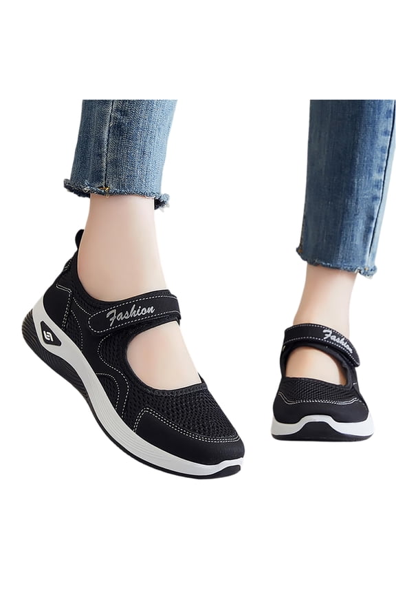 Womens Breathable Walking Orthopedic Shoes Mesh Lightweight Sneakers Mary Jane Flats Wide Width Comfortable Working Nurse Shoes Non-Slip Adjustable