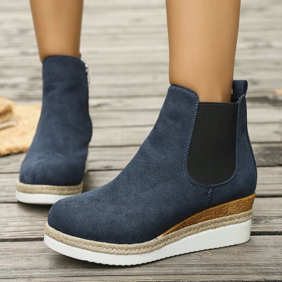 Willtoo Womens Chelsea Wedge Boots Elastic Platform Lug Sole Slip on Wedge Ankle Booties Casual Non Slip Fall Winter Walking Shoes