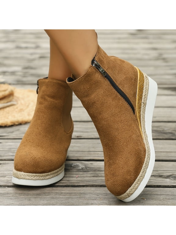 Womens Chelsea Wedge Boots Elastic Platform Lug Sole Slip on Wedge Ankle Booties Casual Non Slip Fall Winter Walking Shoes