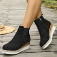 thumbnail image 1 of Willtoo Womens Chelsea Wedge Boots Elastic Platform Lug Sole Slip on Wedge Ankle Booties Casual Non Slip Fall Winter Walking Shoes, 1 of 5