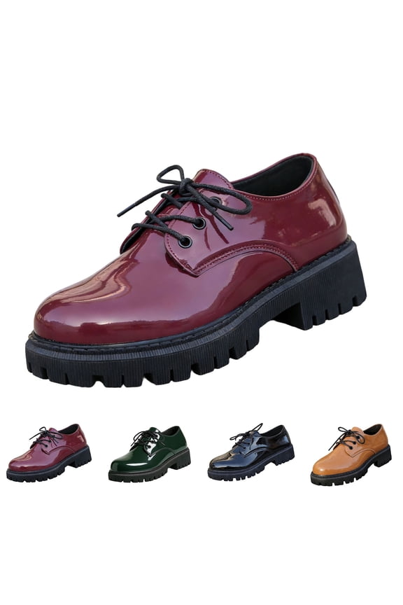 Womens Chunky Heel Oxfords Platform Pumps Leather Lace Up Round Toe Fashion Shoes
