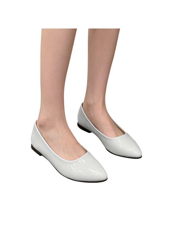 Womens Classic Patent Faux Leather Ballet Flats, Round Toe Slip On Shoes, Comfortable Soft Sole Casual Flats for Daily Work and Summer Outfits