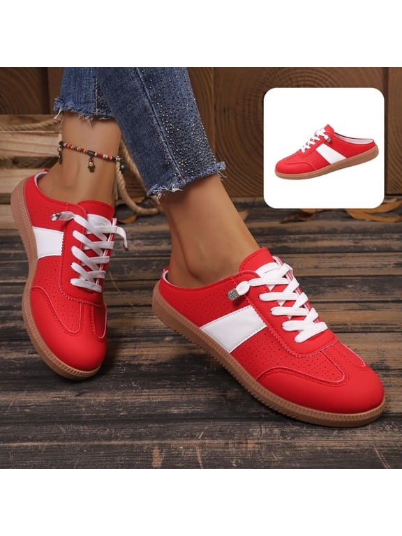 Womens Closed Toe Mule Sneakers Casual Slip On Backless Flats Perforated Breathable Color Block Outdoor Walking Shoes