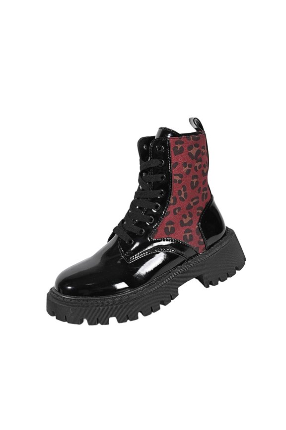 Womens Combat Ankle Boots Low Chunky Heels Lace up Short Boot Round Toe Cowboy Leopard Boots